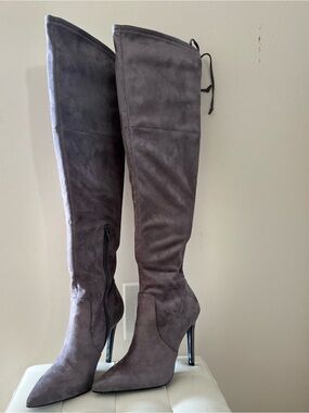 Guess Over-the-Knee Pointed-Toe Stiletto Boots - Taupe Gray